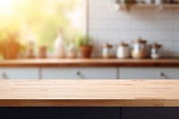 Empty tabletop kitchen furniture defocused. .