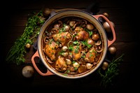 Coq Au Vin Chicken table food meat. AI generated Image by rawpixel.