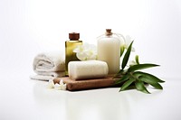 Spa product bottle plant white background. AI generated Image by rawpixel.