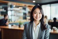 Happy asian woman standing portrait smiling. 