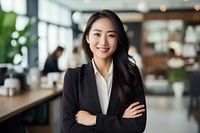 Happy asian woman standing portrait smiling. 