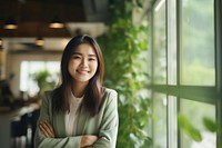 Happy asian woman standing portrait smiling. 