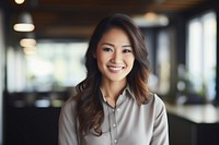 Happy asian woman portrait standing smiling. 