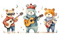 Animal play a musical instrument guitar toy white background. 