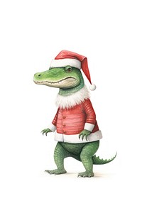 Christmas cute alligator dinosaur reptile drawing. 