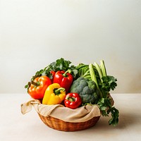 Woman holding vegetables basket plant food cauliflower. 