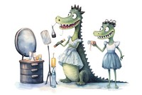 Crocodile character holding Makeup tool animal child representation. AI generated Image by rawpixel.