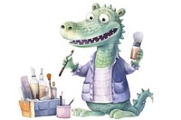 Crocodile character holding Makeup tool animal white background representation. 