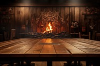Empty wooden table fireplace furniture hearth. AI generated Image by rawpixel.