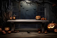 Empty wooden table halloween candle anthropomorphic. AI generated Image by rawpixel.