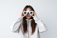 Binoculars portrait looking adult. 