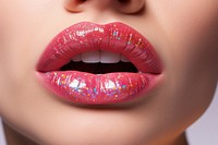 Red glittered woman lips, close-up photo. .