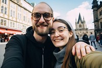 Tourist selfie together sunglasses portrait tourist. AI generated Image by rawpixel.