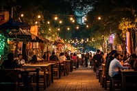 Outdoors restaurant nightlife street. AI generated Image by rawpixel.