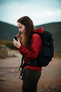 Tourist backpack female adult. AI generated Image by rawpixel.