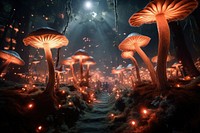 Glowing mushroom forest outdoors nature fungus. AI generated Image by rawpixel.