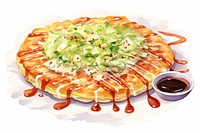 Watercolor okonomiyaki food meal dish. 