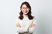 Asian woman glasses portrait smiling. AI generated Image by rawpixel.