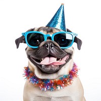 Puppy pug celebrating glasses sunglasses mammal. AI generated Image by rawpixel.