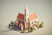 French isometric church architecture building spirituality. AI generated Image by rawpixel.