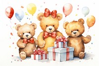 Bear family celebrating birthday balloon cartoon toy. 