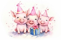 Pig family celebrating birthday cartoon mammal animal. 