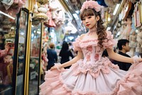 Frilly cute dress shopping costume fashion. 