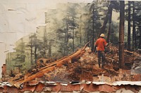 Logger cuts tree, paper textured photo. AI generated image by rawpixel.