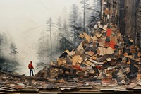 Logger cuts tree, paper textured photo. AI generated image by rawpixel.