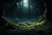 A magical forest night landscape outdoors. 