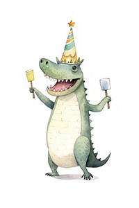 Crocodile dancing animal hat white background. AI generated Image by rawpixel.