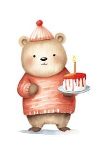 Cute pig holding birthday cake dessert representation celebration. 