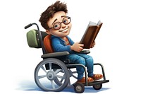 Handicapped student wheelchair reading white background. AI generated Image by rawpixel.