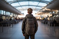 Tourist airport backpack standing. 