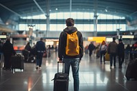 Tourist airport standing luggage. 