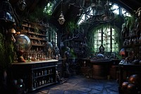 Magic world Cursed Apothecary Room architecture building. 