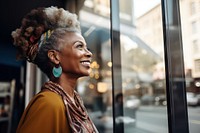 Middle-aged african woman adult smile city. 