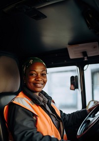 Photo of a diverse women bus driver.  