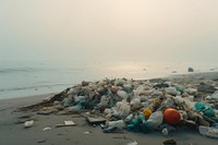 Pollution garbage beach tranquility. 