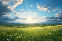 Grass meadow sky landscape grassland. 