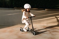 White dress vehicle scooter child. 