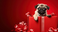 Photo of a puppy in a huge christmas gift box. AI generated Image by rawpixel. 