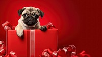 Photo of a puppy in a huge christmas gift box. AI generated Image by rawpixel. 