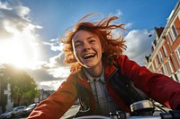 Riding a bike laughing vehicle happy. AI generated Image by rawpixel.