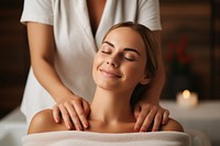 White woman enjoying a body massage adult spa spirituality. 