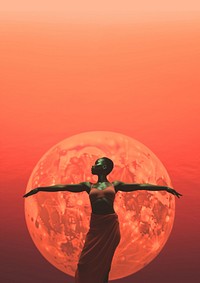 photo of an african american woman standing yoga pose.  