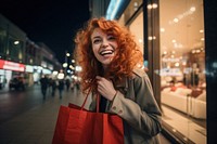 Woman shopping bag laughing holding. 