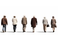 Five old people walking adult back white background. AI generated Image by rawpixel.
