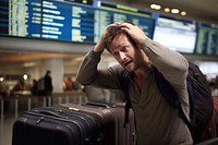 Tourist airport worried luggage. 