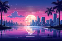 Retrowave cityscape wallpaper architecture outdoors nature. AI generated Image by rawpixel.